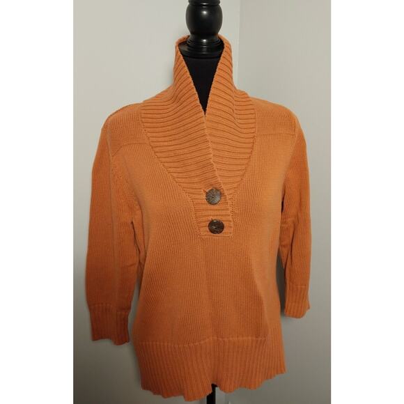 Autumn Burnt Orange Sweater Size L Preppy, Fall, Classy Cowl Collar Academic 🍁 - Picture 3 of 13
